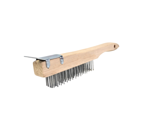 Shoe Handle Wire Brush With Metal Scraper, Short handle