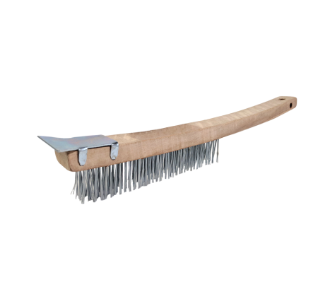 Shoe Handle Wire Brush With Metal Scraper, Long handle