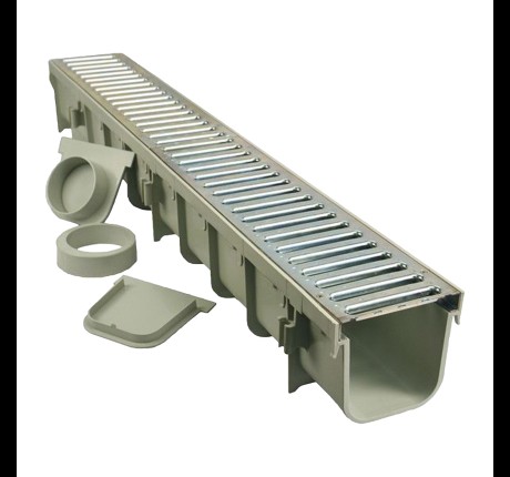 Pro Series Polypropylene Channel Drain Kit, with Steel Grate