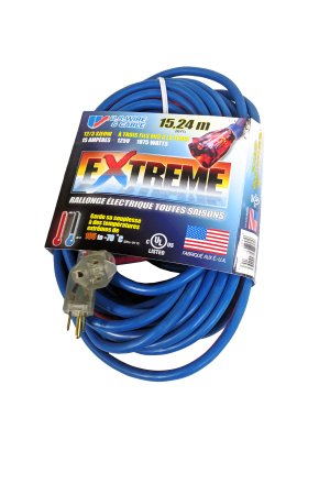 Outdoor Lighted Extension Cord, 12/3 SJEOW, 15 AMP, 125V, 1875 Watts, 221°F ~ -94°F